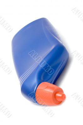 Blue plastic bottle closeup