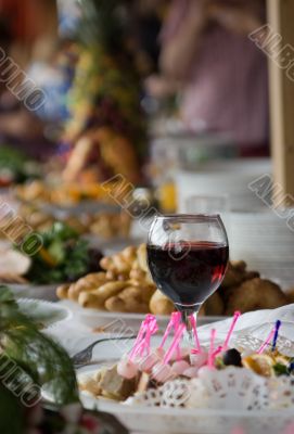 A wineglass on a table
