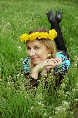 Lying in grass
