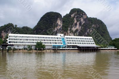 Bank of river and hotel