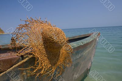 Fishing boat with large hat