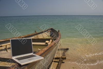 Laptop on boat