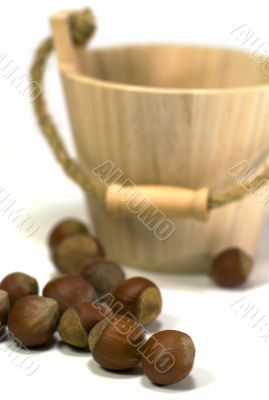 hazelnuts and wooden basket