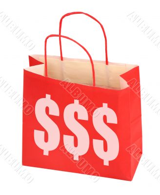red shopping bag with dollar sign