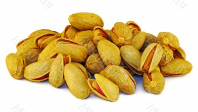 Pistachios nuts over white
