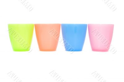 color plastic cups on white