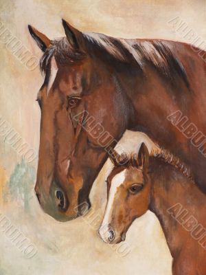 horses, oil paint