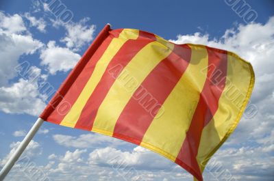 The orange striped flag is yellow .