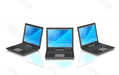 3d laptops, located by a semicircle