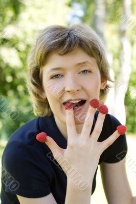 woman with raspberries