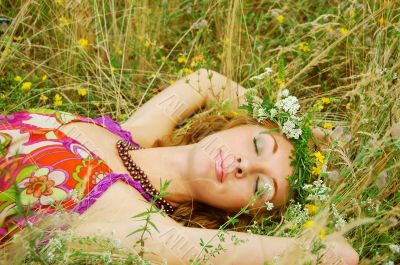 Lying in grass