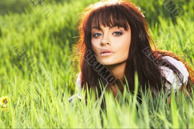 woman rest on the grass