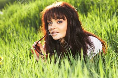 woman rest on the grass