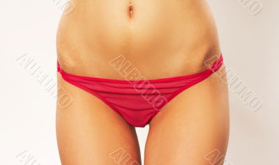 woman in red underwear on white