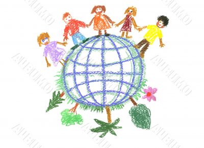 child`s drawing with globe