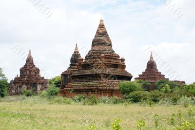 Green field and stupas