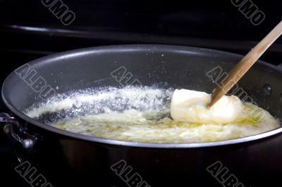 Food being cooked in pan