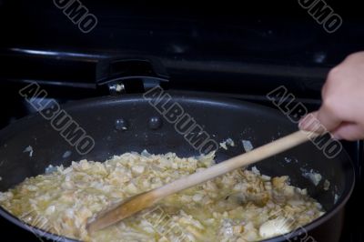 Food being cooked in pan