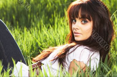 woman rest on the grass