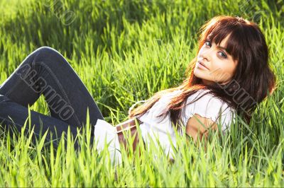 woman rest on the grass