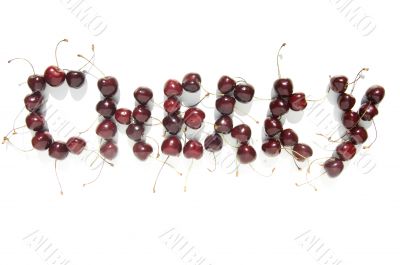 composition of cherries on white background
