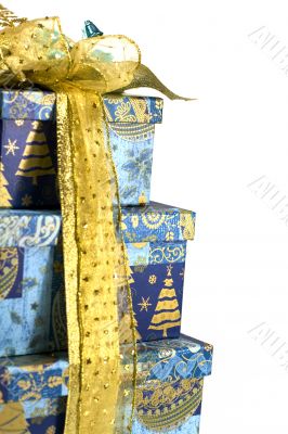 pyramid of blue gift boxes
