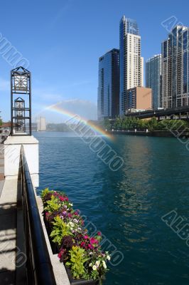 Rainbow over Chicago river
