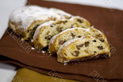 baked cake with raisins