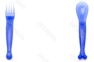 Blue spoon with fork