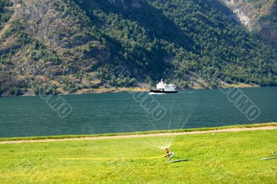 Small Ferry in Norwegian Fjord