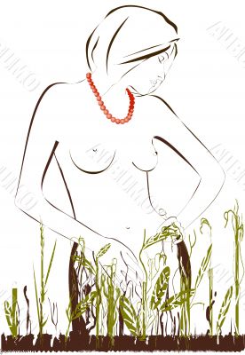 woman in a red beads