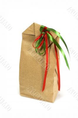 brown gift bag with ribbons