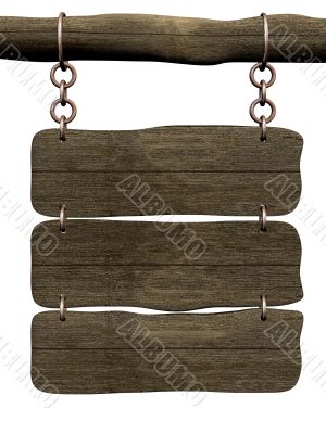 Old board hanging on a circuit. 3D image.