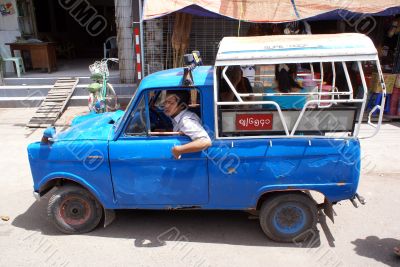 Blue taxi in Mandalay