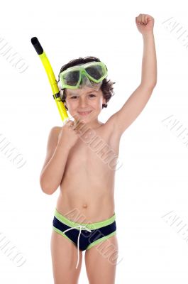 Smiling child with diving mask
