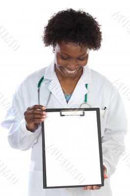Woman doctor whit clipboard