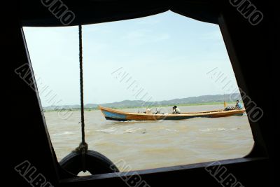 Boat on the river in Myanmar