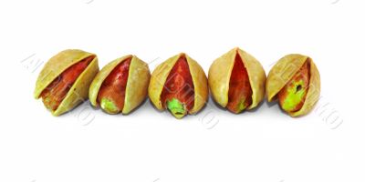 Pistachios nuts over white
