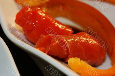 Saithe, soy sauce and pepper