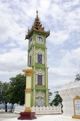 Green clock tower on Sagaing Hill