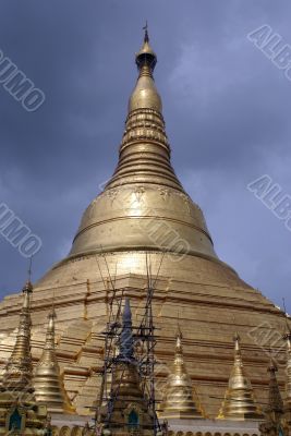 Darl clouds and stupa