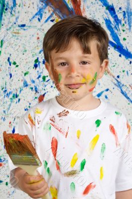 Boy playing with painting