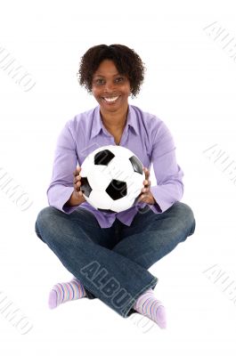 Woman with balloon of football