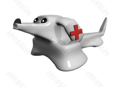 Dog and red cross.