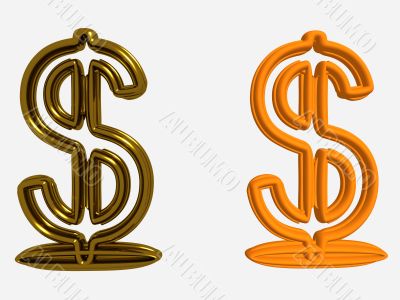 Gold and wooden dollars.