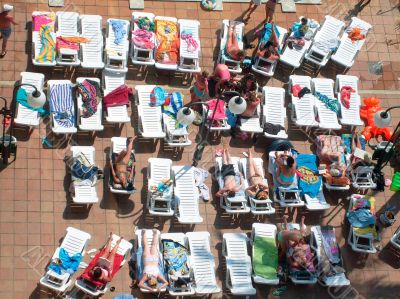 Sunbathers in hotel