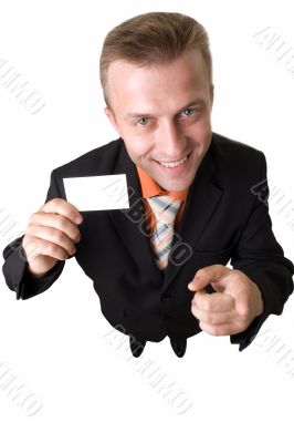 businessman holds an empty business card