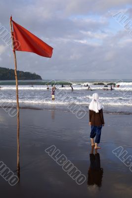 Red flag and girl