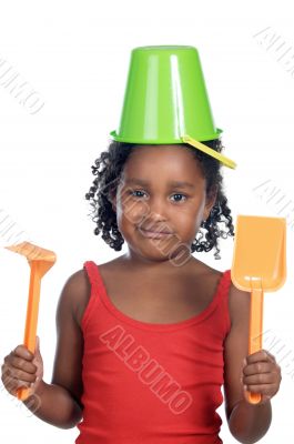 girl with bucket in her head