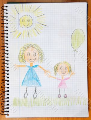 drawing of a mother and her daugther